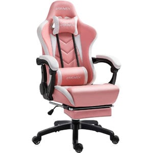 Dowinx White & Pink Ergonomic Racing Style Gaming Chair pink chairs for girls 